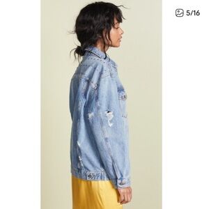 Free People Studded Denim Trucker Jacket in Medium Wash